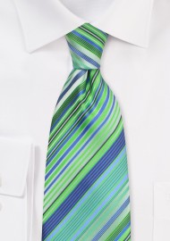 Turquoise-Blue Striped Tie in Extra Long