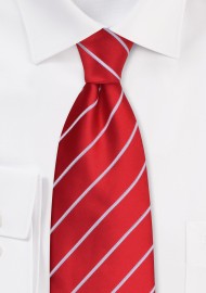 Bright Red Striped Tie in Extra Long
