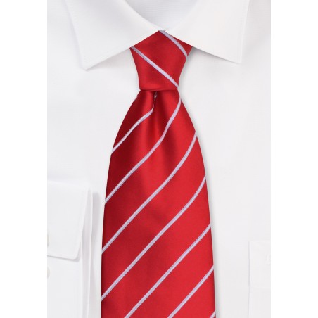 Bright Red Striped Tie in Extra Long