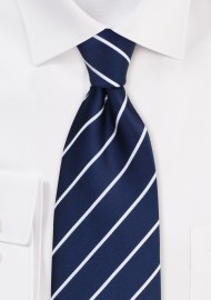 Sapphire Blue Kids Sized Necktie with White Stripes