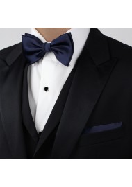 Dark Blue Bow Tie in Solid Color Styled with Tux Suit