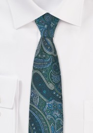 Vintage Skinny Paisley in Green and Blue