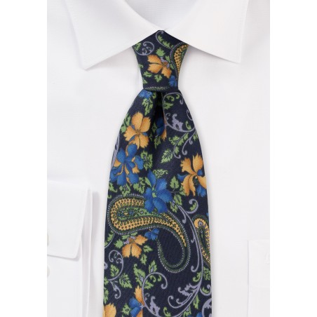 Navy Blue Floral and Paisley Necktie