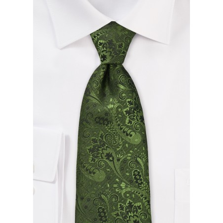 Floral Patterned Tie in Olive Green
