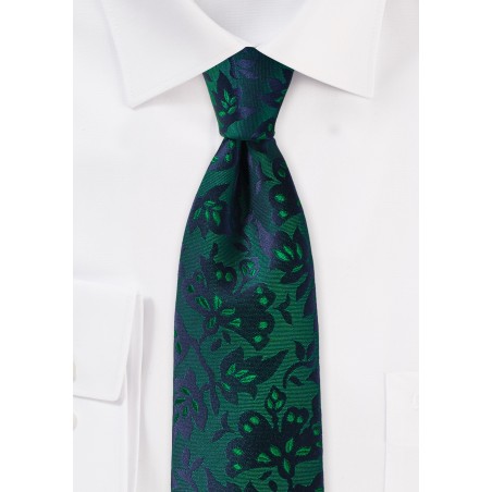 Floral Silk Tie in Pine Green