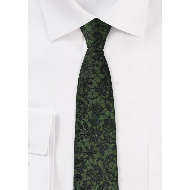Forest Green and Black Floral Tie