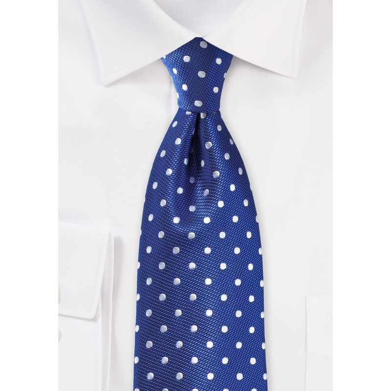 Polka Dot Silk Tie in Bright Blue and Silver