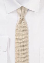 Silk Knit Skinny Tie in Light Cream Color