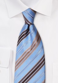 Blue and Brown Ties - Striped Necktie in Blue and Brown
