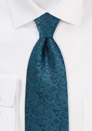 Kids Sized Paisley Tie in Teal and Black