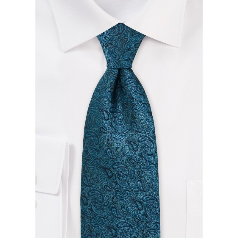 Kids Sized Paisley Tie in Teal and Black