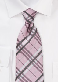 Soft Pink Plaid Tie in Kids Length