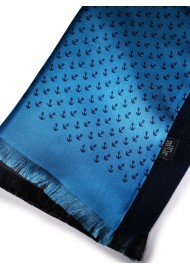 French Blue and Navy Anchor Print Silk Scarf Double Sided