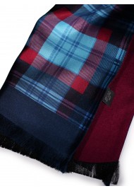 Tartan Check Silk Scarf in Reds and Blues Double Sided