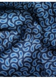Fine Silk Scarf with Geometric Paisley Print in Blue Detailed Close Up
