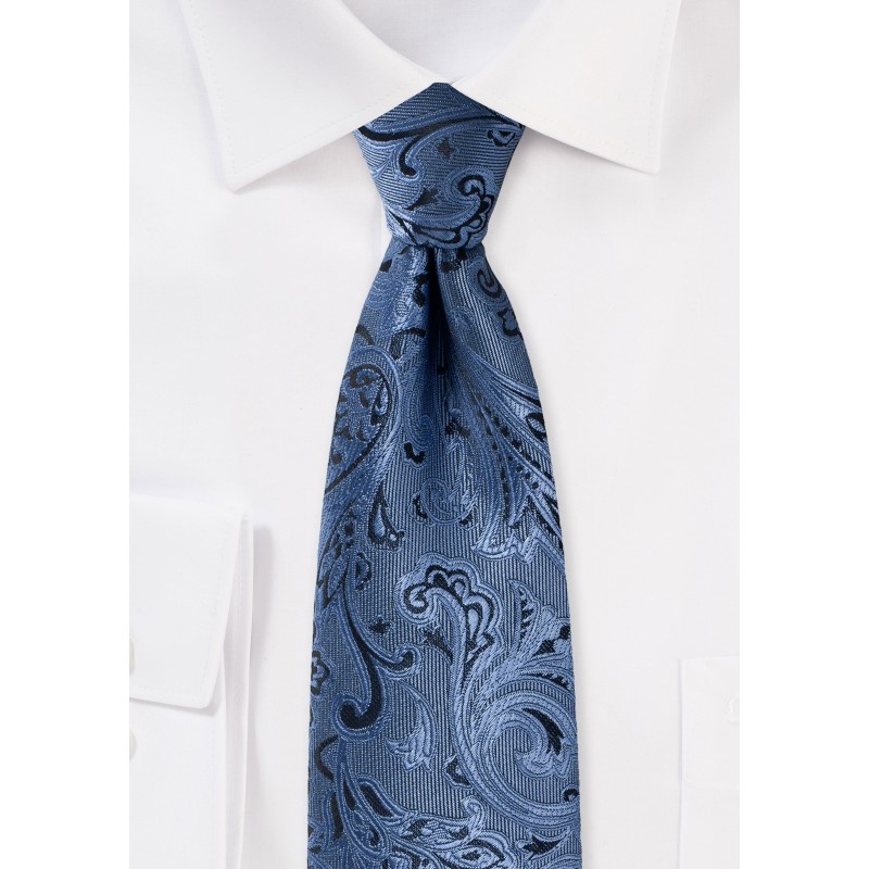 Steel Blue Paisley Tie