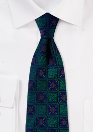 Medallion Weave Designer Tie Green and Blue