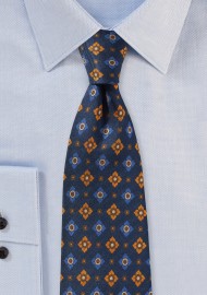 Vintage Print Tie in Navy and Orange