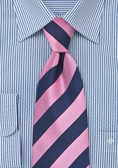 Pink and Navy Striped Tie