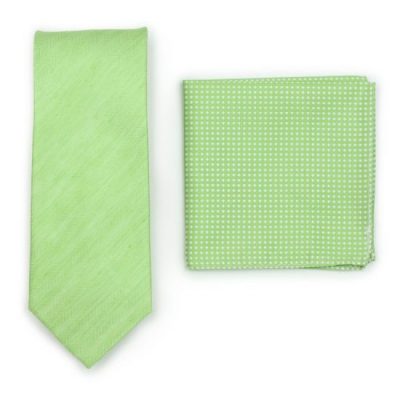 Lime Green Linen Necktie Paired To Light Green Solid Pocket Square