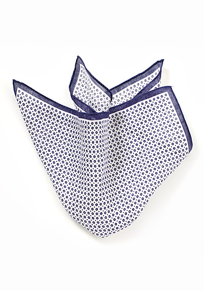 Linen Pocket Square In White and Navy