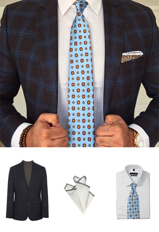 Get the Look - Plaid Suit and Floral Tie