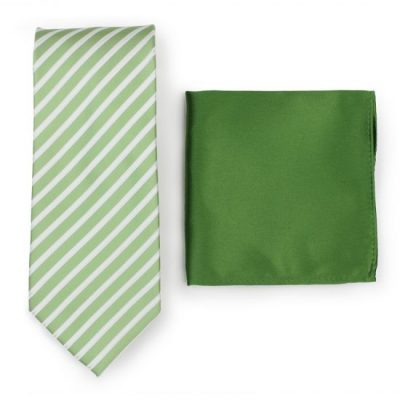 Seafoam Green Striped Necktie Paired to Solid Ferm Green Pocket Square