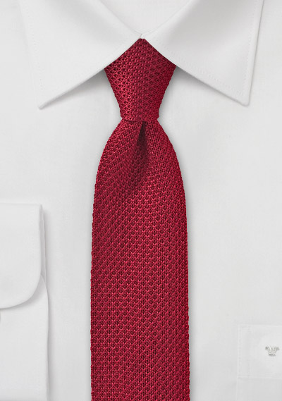 Skinny Knit Tie in Cherry Red