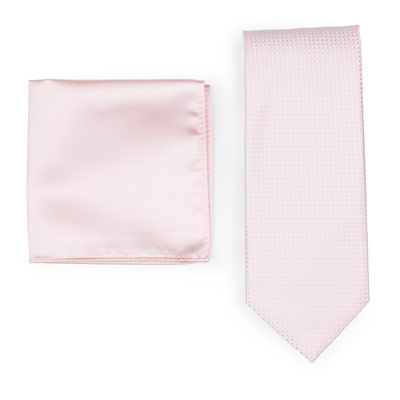 Light Pink Texture Necktie Paired to Solid Blush Pocket Square