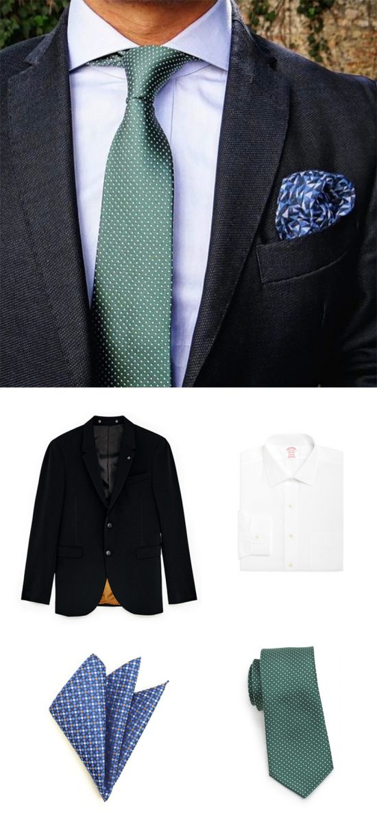 Shop This Look - Pin Dot Forest Green Necktie