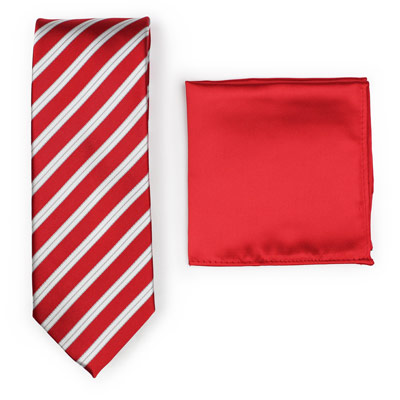Pairing Red Striped Necktie to Solid Red Pocket Square