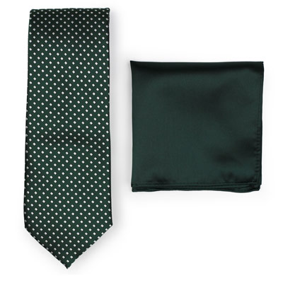 Hunter Green Necktie Paired to Solid Green Pocket Square