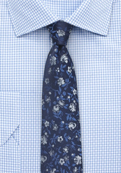 Designer Floral Tie in Navy