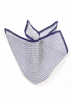 Designer Linen Pocket Square in White and Blue