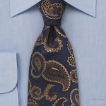 Designer Paisley Tie in Navy and Brown