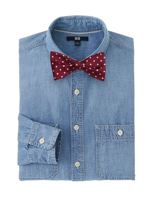 Casual New Years Eve Mens Style: Chambray Shirt + Burgundy Bow Ties