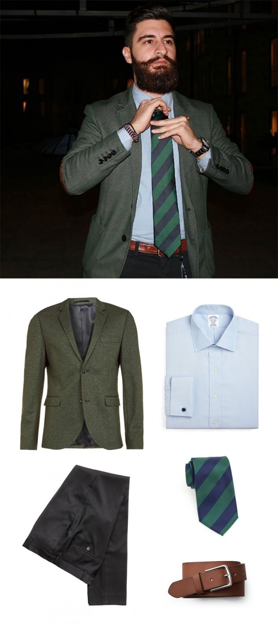 Mens Winter Look: Green Blazer + Striped Necktie