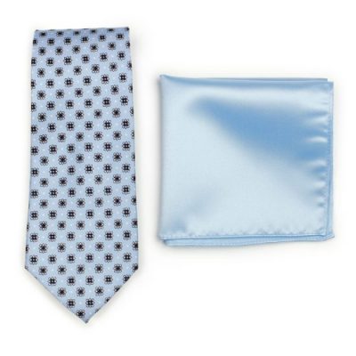 Powder Blue Floral Necktie Paired to Baby Blue Pocket Square